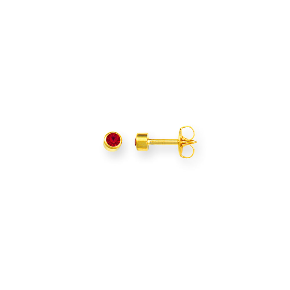 Pack of 12 Caflon ear piercing studs in gold-coloured stainless steel set with ruby-red crystal