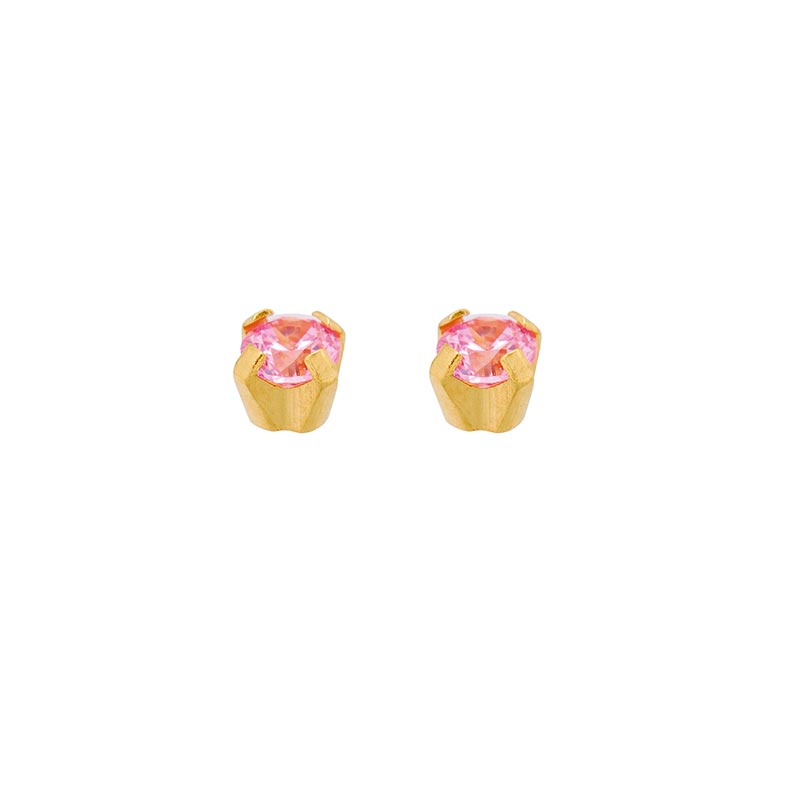 Safetec® Gold piercing studs in steel gilded with fine gold and claw set cubic zirconia