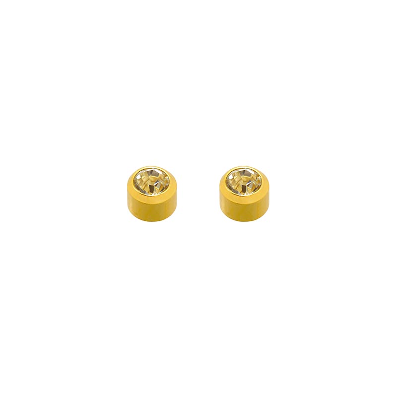 Perçage d'oreilles acier doré à l'or fin Safetec® Gold Cristal serti clos 4mm