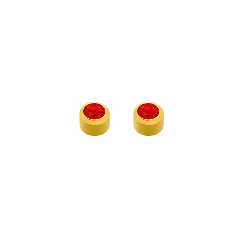 Safetec® Gold bezel set stainless steel piercing studs gilded in fine gold with coloured crystal