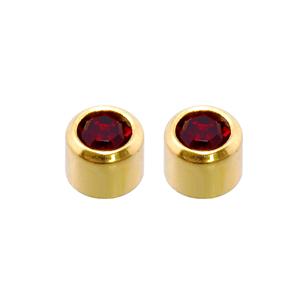 Caflon Blu gold coloured steel ear piercing studs with bezel set birthstone crystal