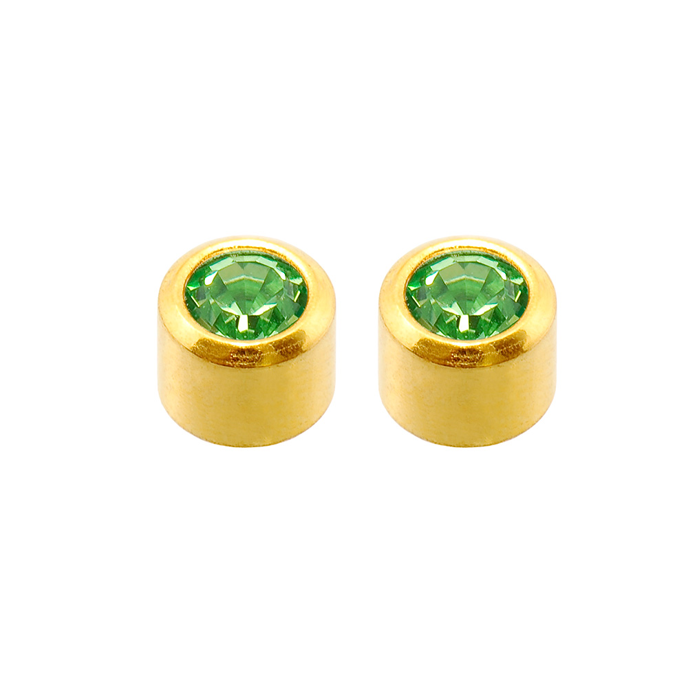 Caflon Blu gold coloured steel ear piercing studs with bezel set birthstone crystal