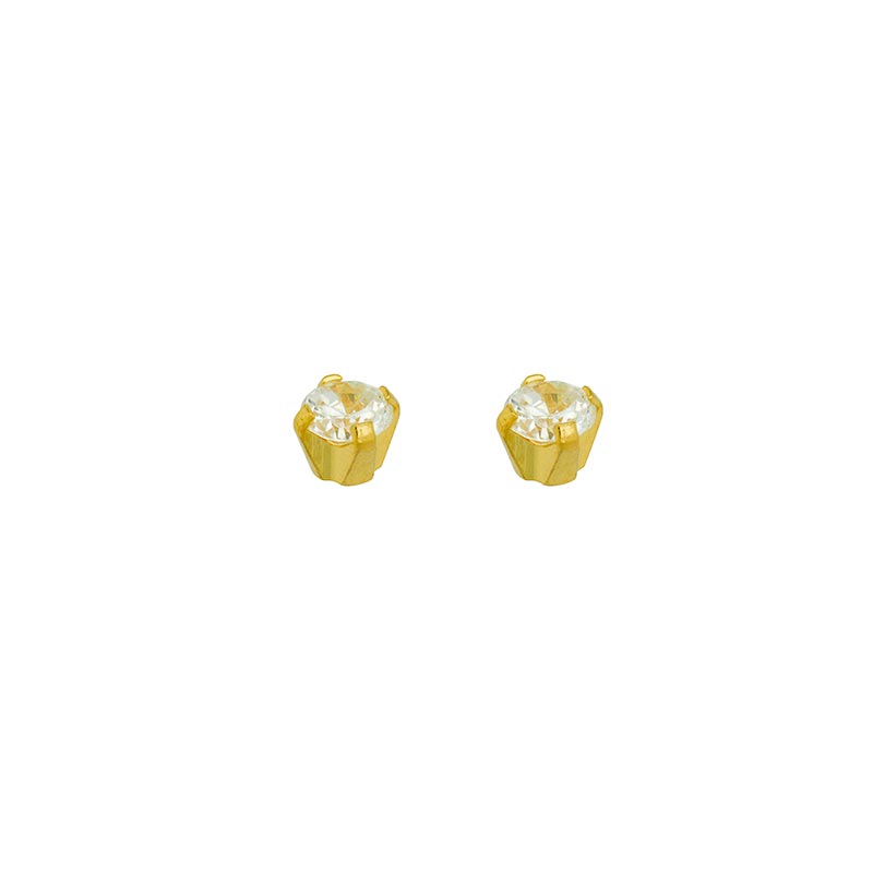 Safetec® Gold piercing studs in steel gilded with fine gold and claw set cubic zirconia