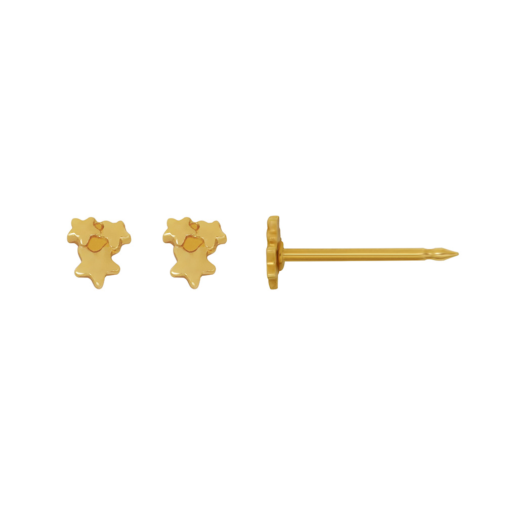 Inverness Fancy Three Star ear piercing studs in steel gilded with fine gold
