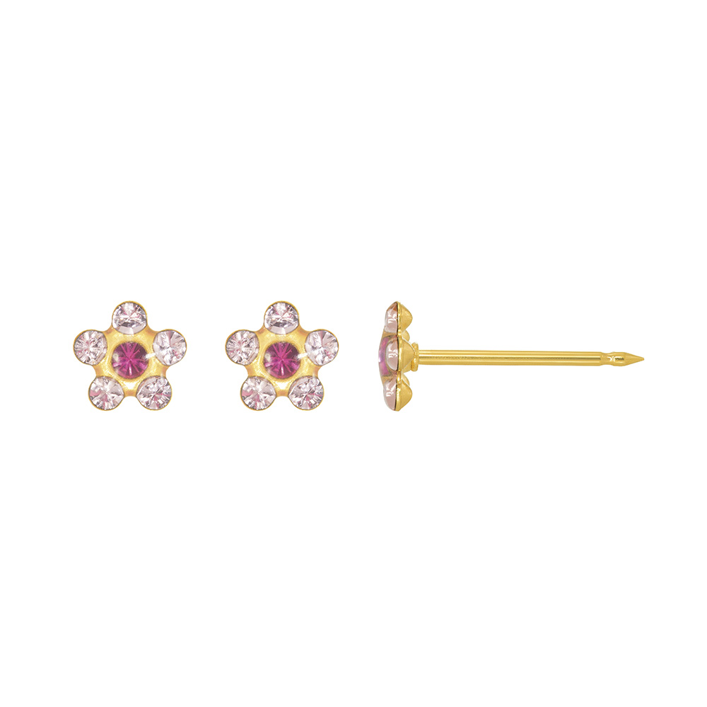 Perçage d'oreilles Inverness Fleur acier doré or fin orné de cristaux rose pâle/rose