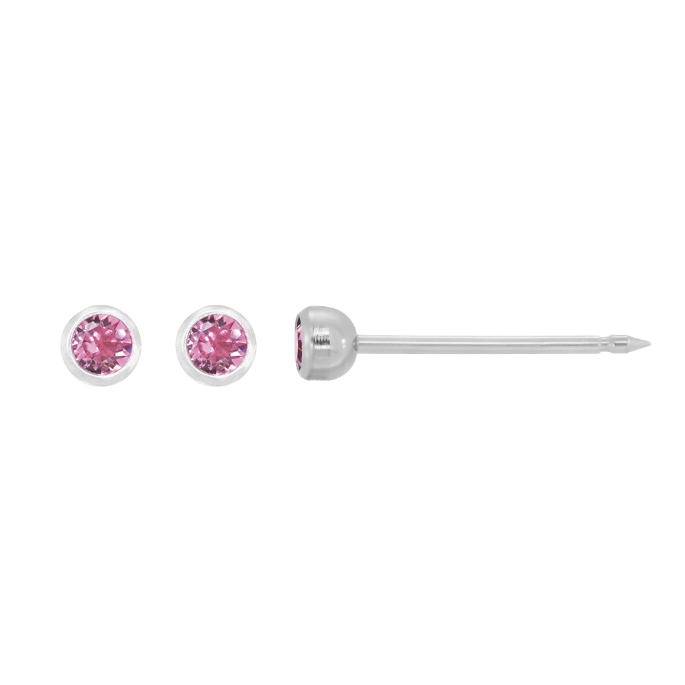 Perçage d'oreilles Inverness titane orné de cristaux roses sertis clos 4mm