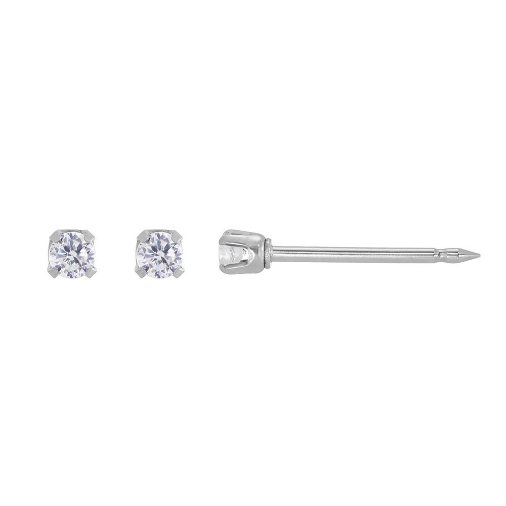 Inverness 9ct white gold ear piercing studs with claw-set 2 mm cubic zirconia
