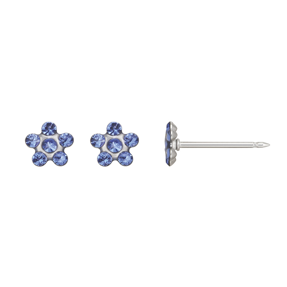 Inverness stainless steel flower ear piercing studs, blue crystals