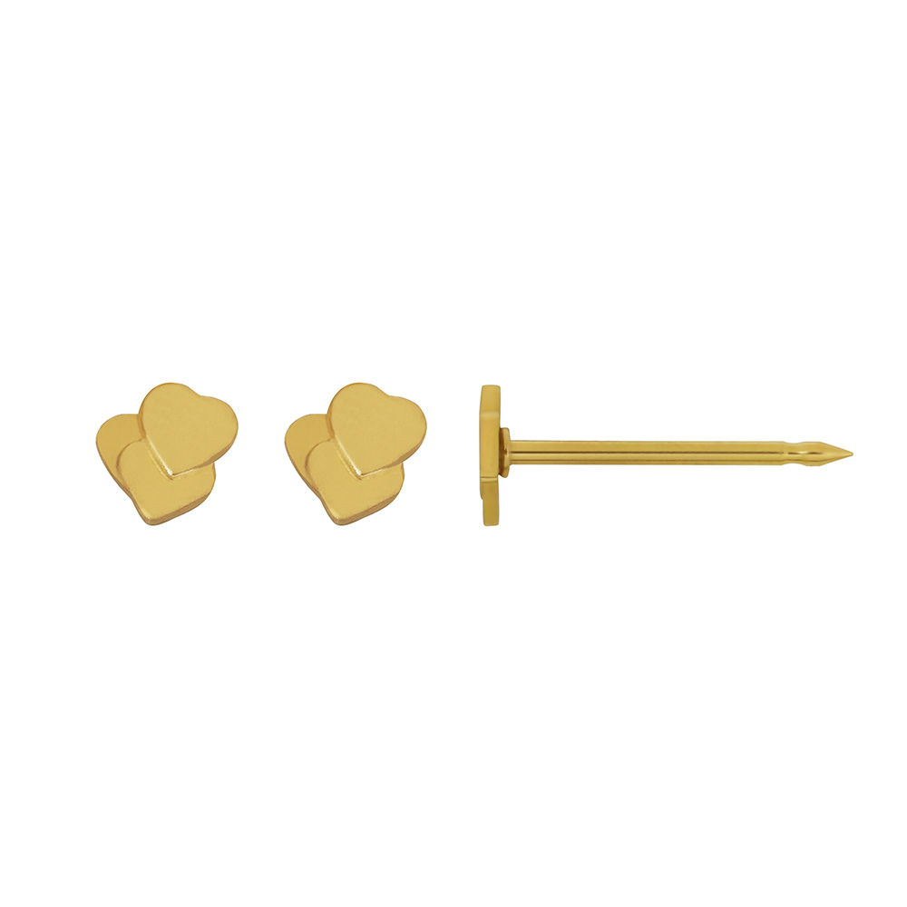 Inverness Triple heart ear piercing studs in steel gilded with fine gold