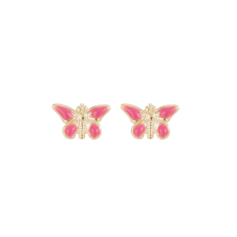 Perçage d\\\'oreilles Inverness papillon émail rose, Or 375/1000