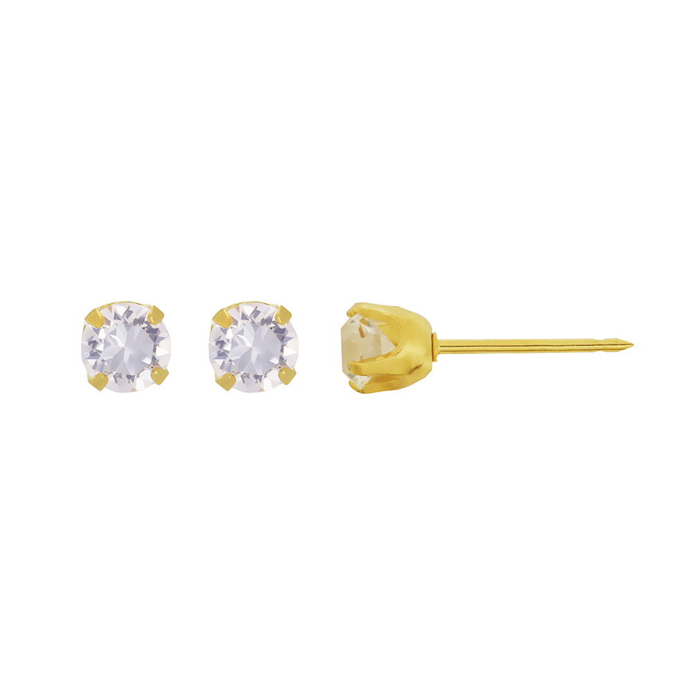 Perçages d'oreilles Inverness acier doré à l'or fin orné de cristaux blancs 5mm