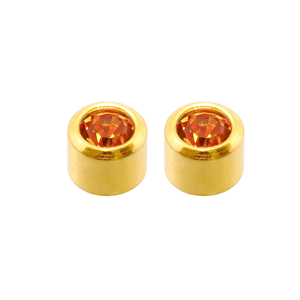 Caflon Blu gold coloured steel ear piercing studs with bezel set birthstone crystal