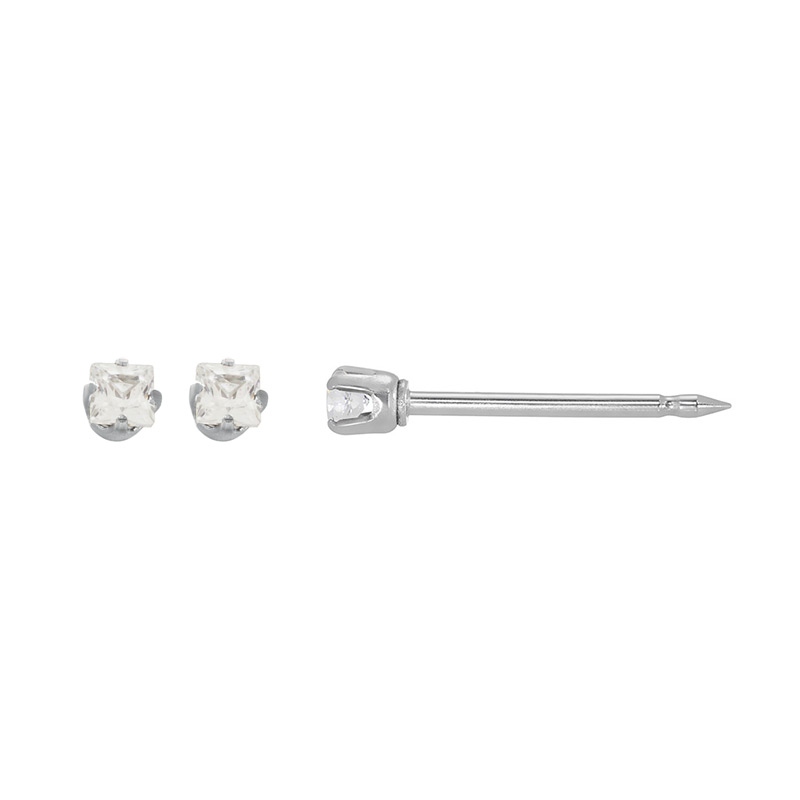 Perçage d'oreilles Inverness en Or blanc 750/1000 Oxyde de zirconium carré griffé 3mm