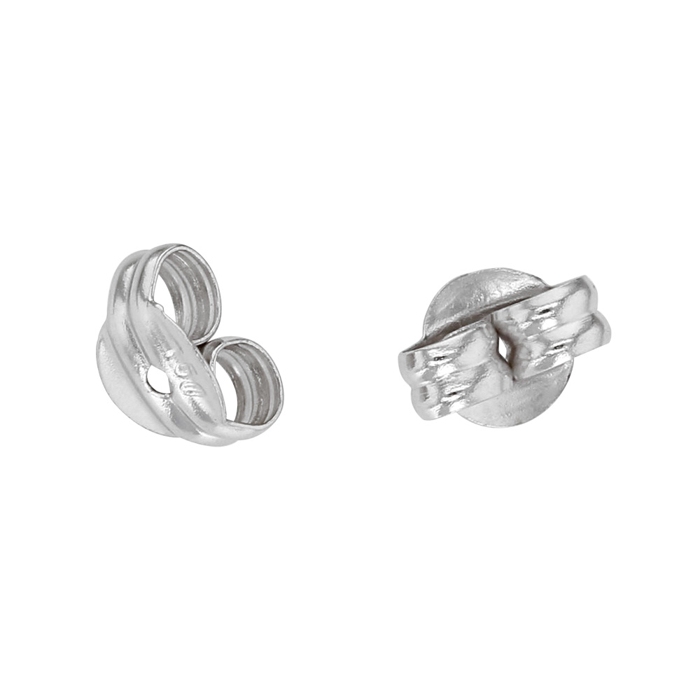 Pair of small 18ct rhodium plated white gold ear scrolls for posts diametre 0.75mm, 4mm
