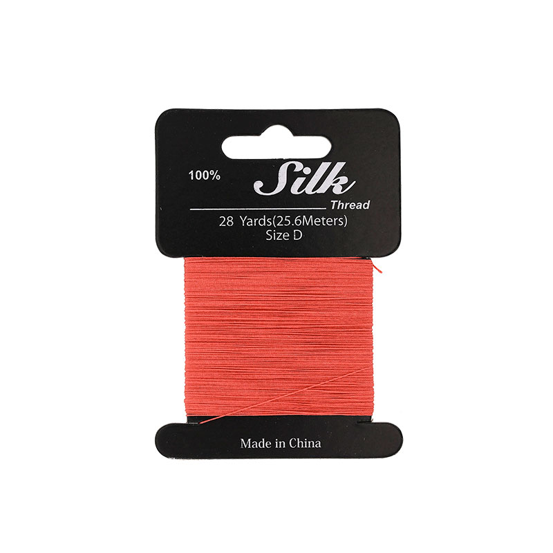 Coral coloured silk beading thread, 0.3mm diametre (size D) 25m
