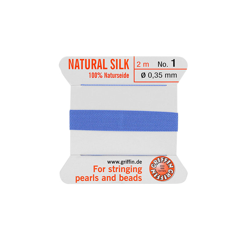 Natural blue carded silk beading thread, 0.35mm diametre (size 1), 2m