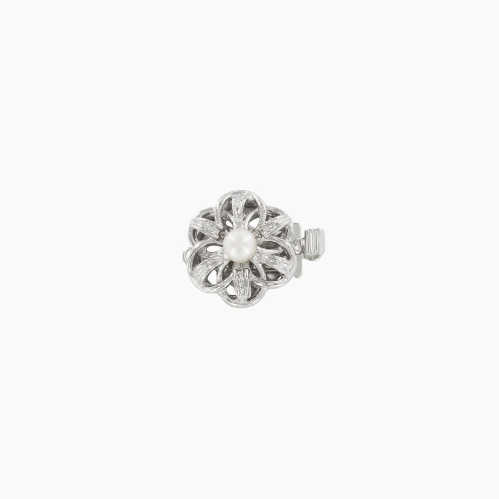 Fermoirs de colliers N°55 métal palladiumé, perle d'imitation, 1 rang - L. 18mm, l. 14mm (x2)