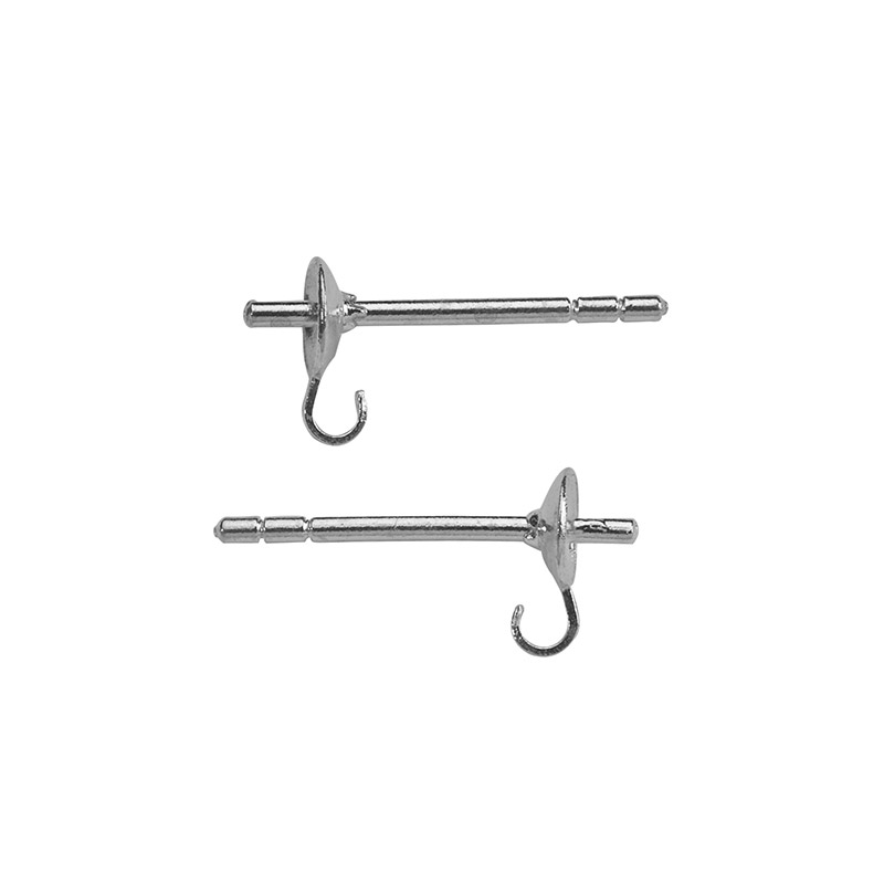 Gluable rhodium plated sterling silver ear pins