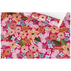 Fuchsia gift wrapping paper with colourful bouquet design, 0.70 x 25m