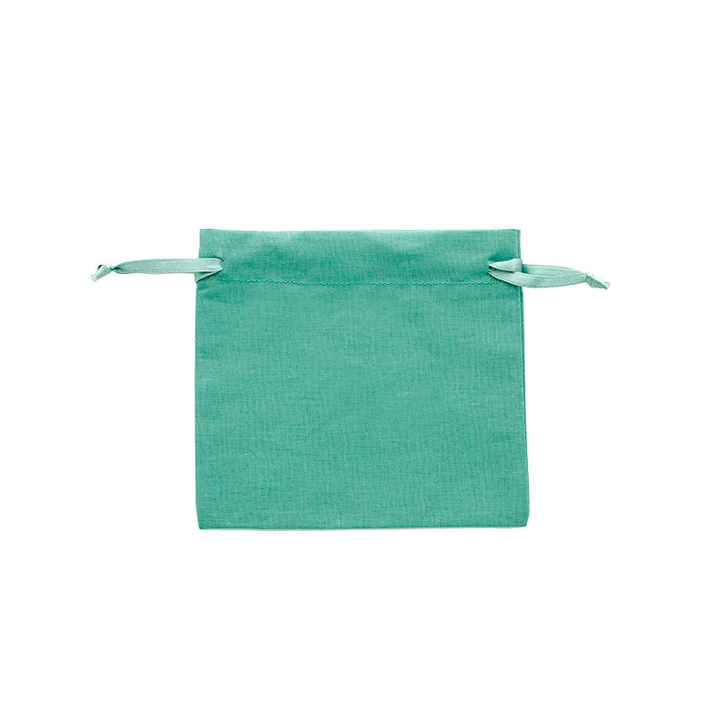 100% cotton teal pouches with matching satin ribbon drawstrings 11 x 10cm