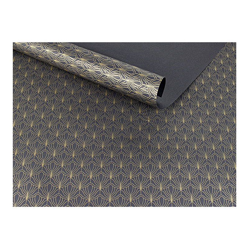 100% recycled black Kraft gift paper with gold flower patterns, 0.70 x 25m - 75g
