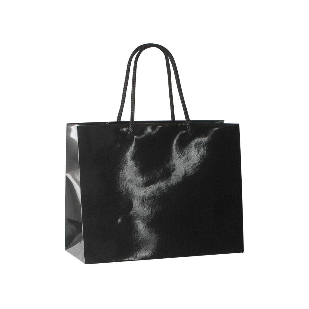 Black gloss paper boutique bags, 24 x 12 x 18 cm H, 190 g