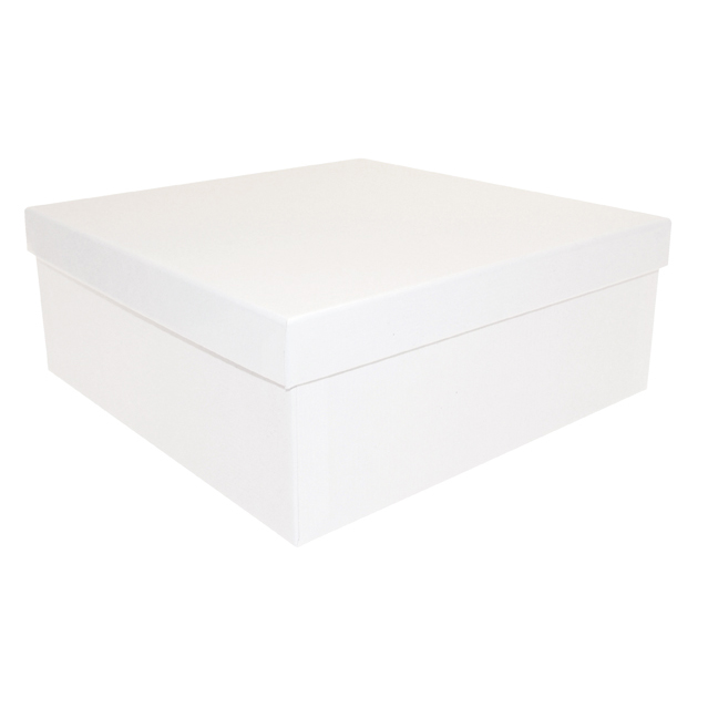Gloss finish white card gift boxes, 20 x 20 x 7 cm H