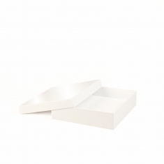 Gloss finish white card gift boxes, 20 x 20 x 5 cm H