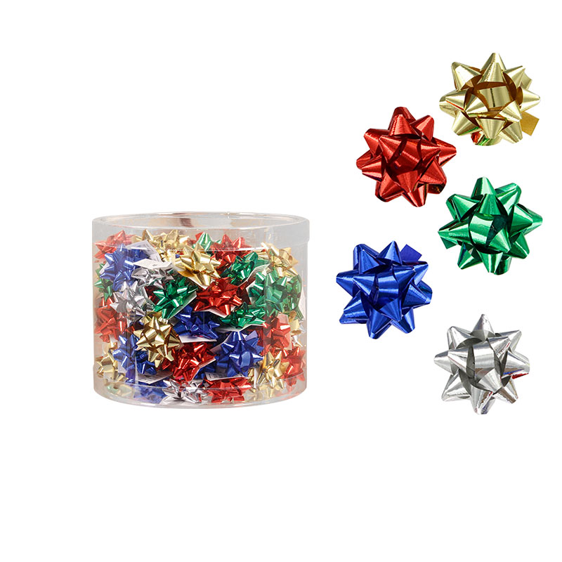 Box of 100 assorted metallic self-adhesive confetti bows, diametre 2.5cm