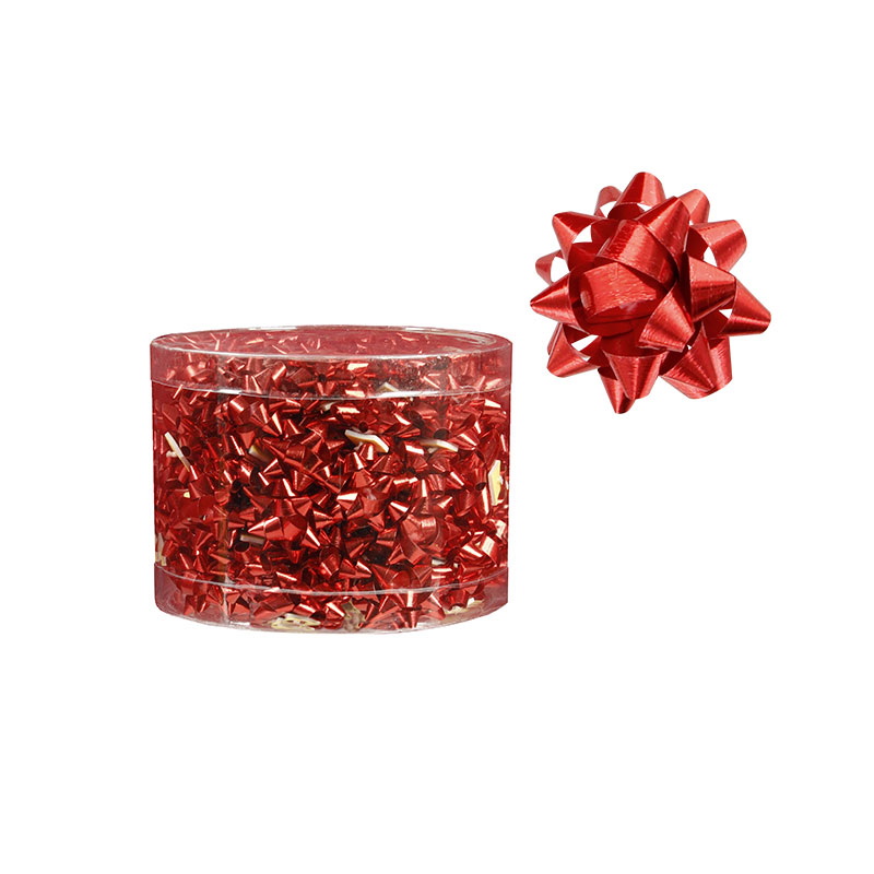 Box of 100 red metallic self-adhesive confetti bows, diametre 2.5cm