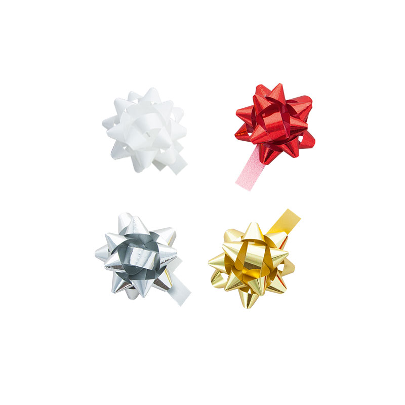 Pack of 50 assorted shiny confetti bows - silver - gold - white - red, 3.5 cm