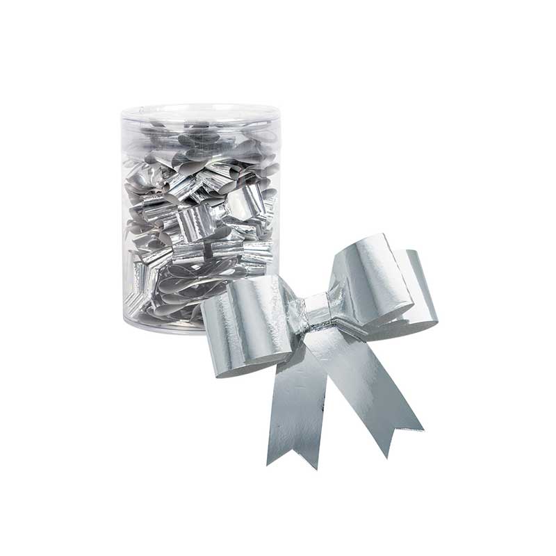Self-adhesive silver bows 5.5cm