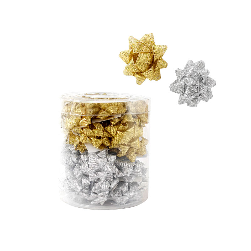 Silver and gold-coloured self-adhesive fabric confetti bows