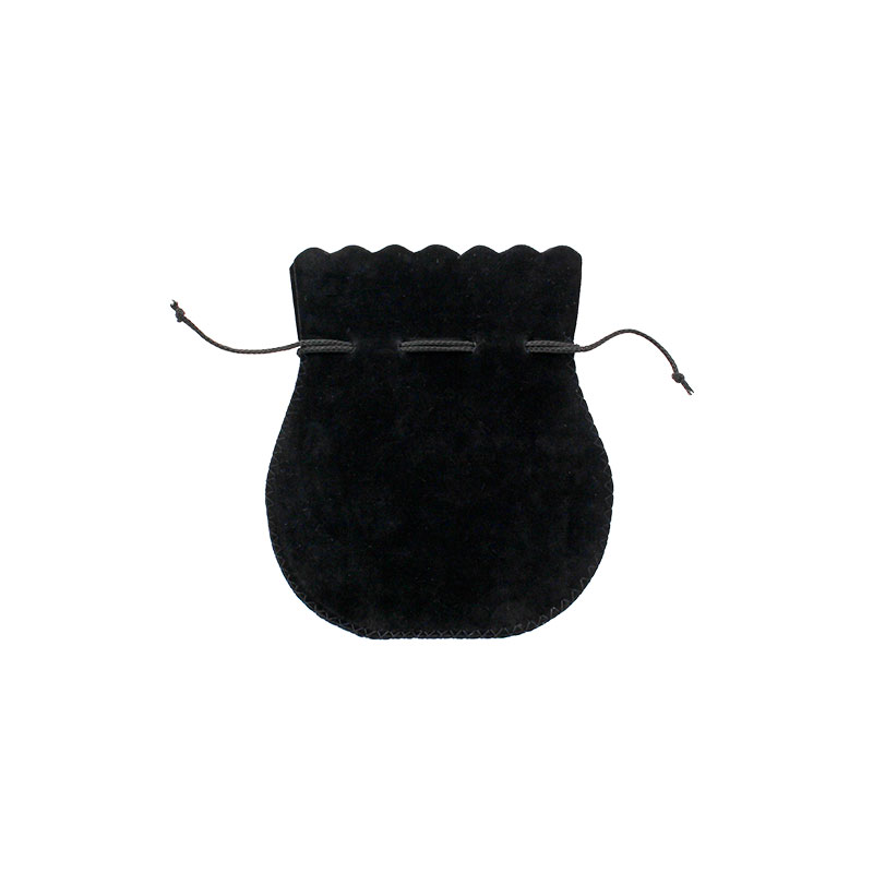 Black cotton and viscose suedette pouches, 12 x 9.5 cm