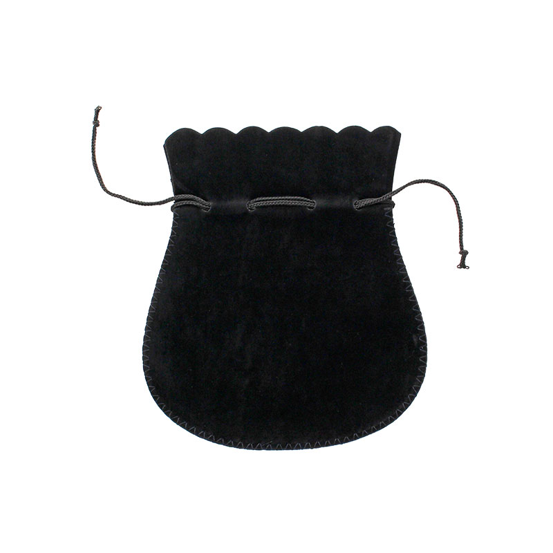 Black cotton and viscose suedette pouches, 13.5 x 11 cm