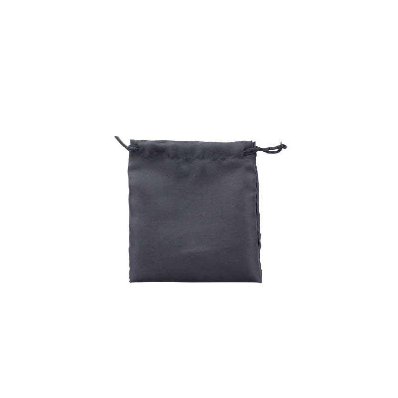 Black satin pouches with cotton drawstrings, 11 x 10 cm