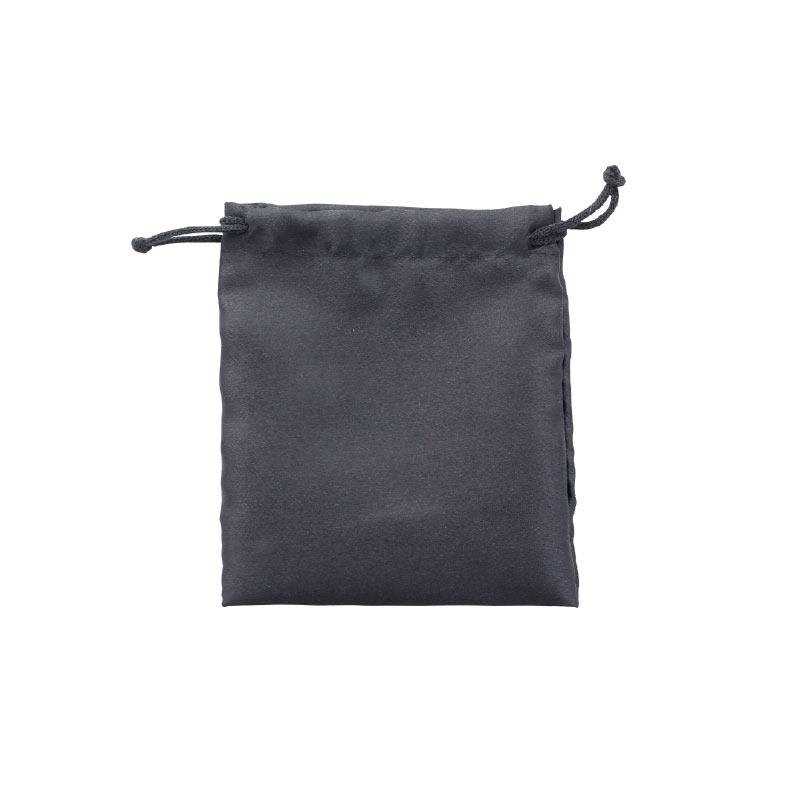 Black satin pouches with cotton drawstrings, 12 x 14 cm