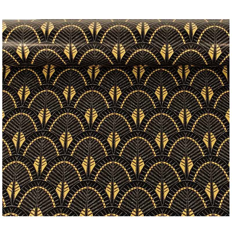 Black wrapping paper with gold-coloured foliage motifs, 0.70 x 25m, 80g