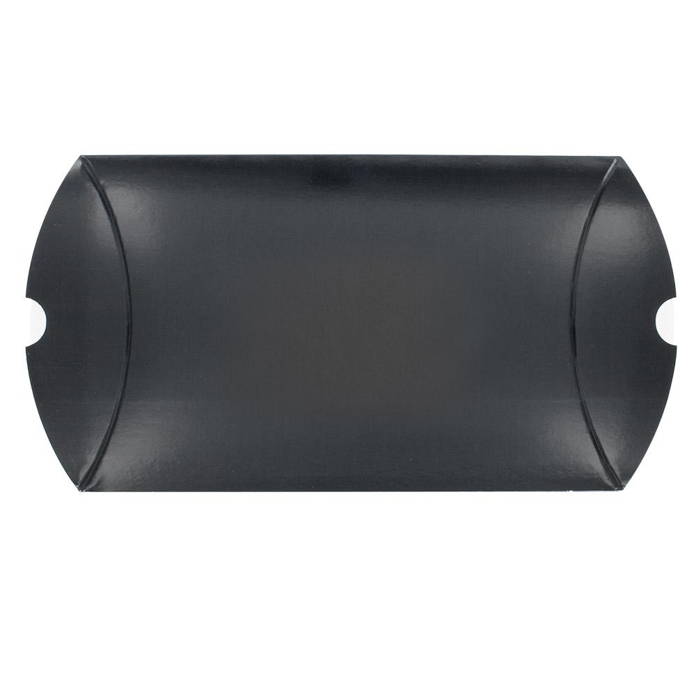 Glossy black card pillow boxes, 290g - 11.5 x 15 x 3.5 cm