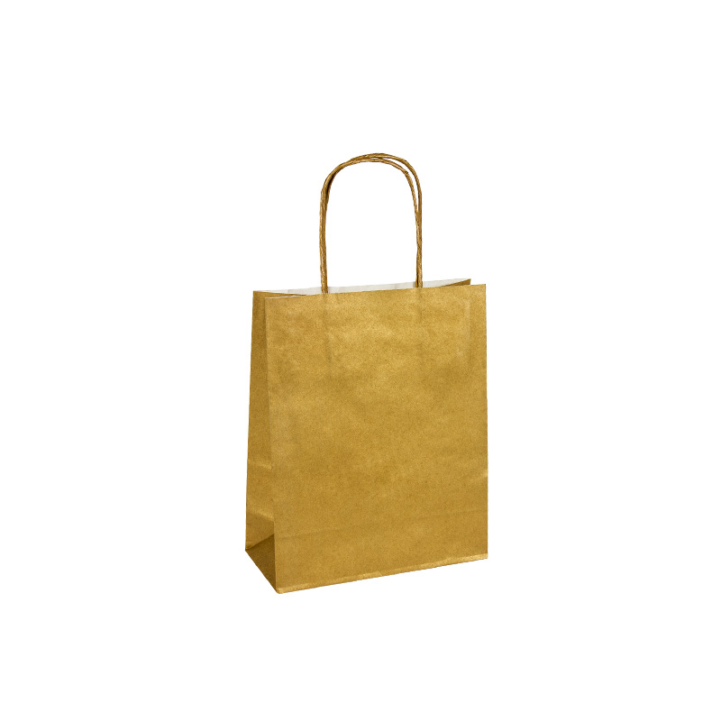 Gold coloured kraft paper carrier bags, 19 x 8 x 22cm H, 90g