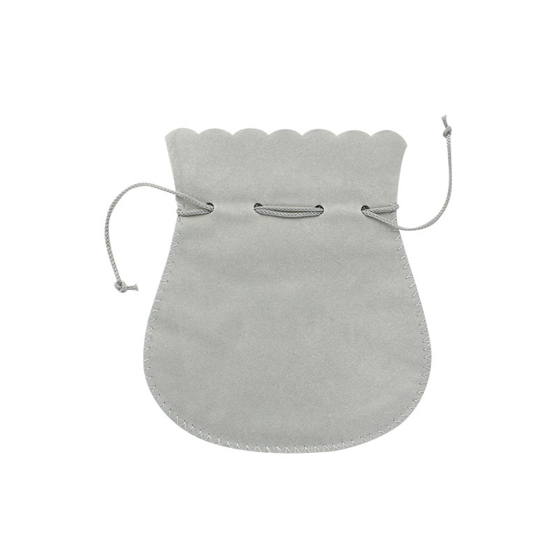 Grey cotton and viscose suedette pouches, 13.5 x 11 cm