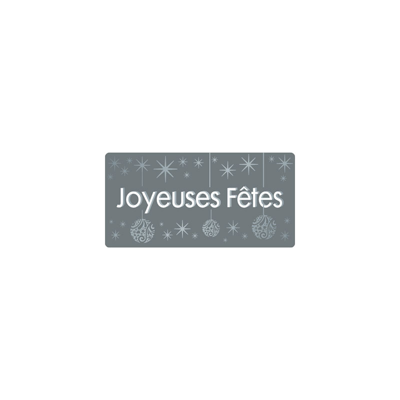 Hot foil printed French \\\'Joyeuses Fêtes\\\' self-adhesive gift labels - grey background