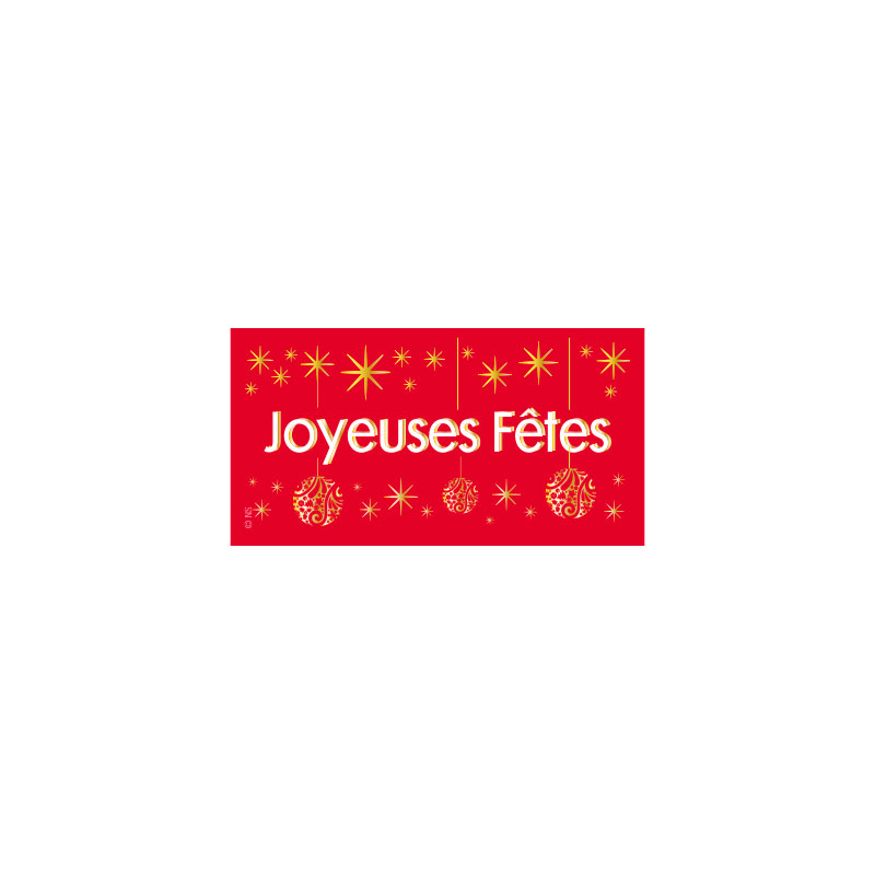 Hot foil printed French \\\'Joyeuses Fêtes\\\' self-adhesive gift labels - red background
