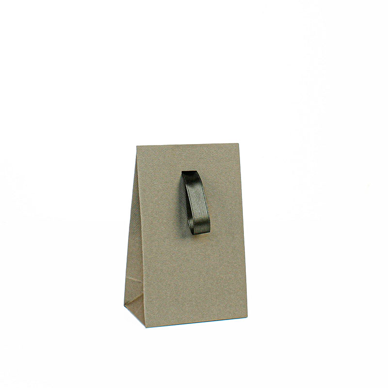 Khaki textured matt paper stand-up bags, ribbon, 170g - 10x6.5x16cm H
