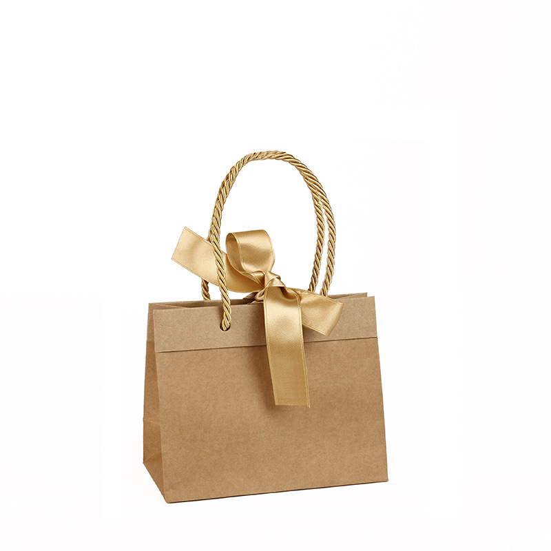 Kraft-coloured paper bags with gold ribbon 24 x 10 x H 18cm, 165g