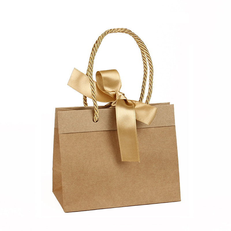 Kraft paper bags with gold ribbon, 33 x 10 x H 24cm, 165g