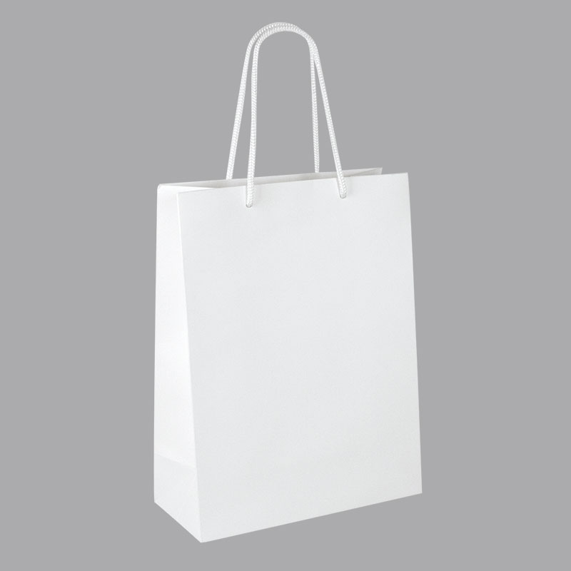 Matt finish white paper carrier bags, 27 x 12 x 37 cm H, 190g