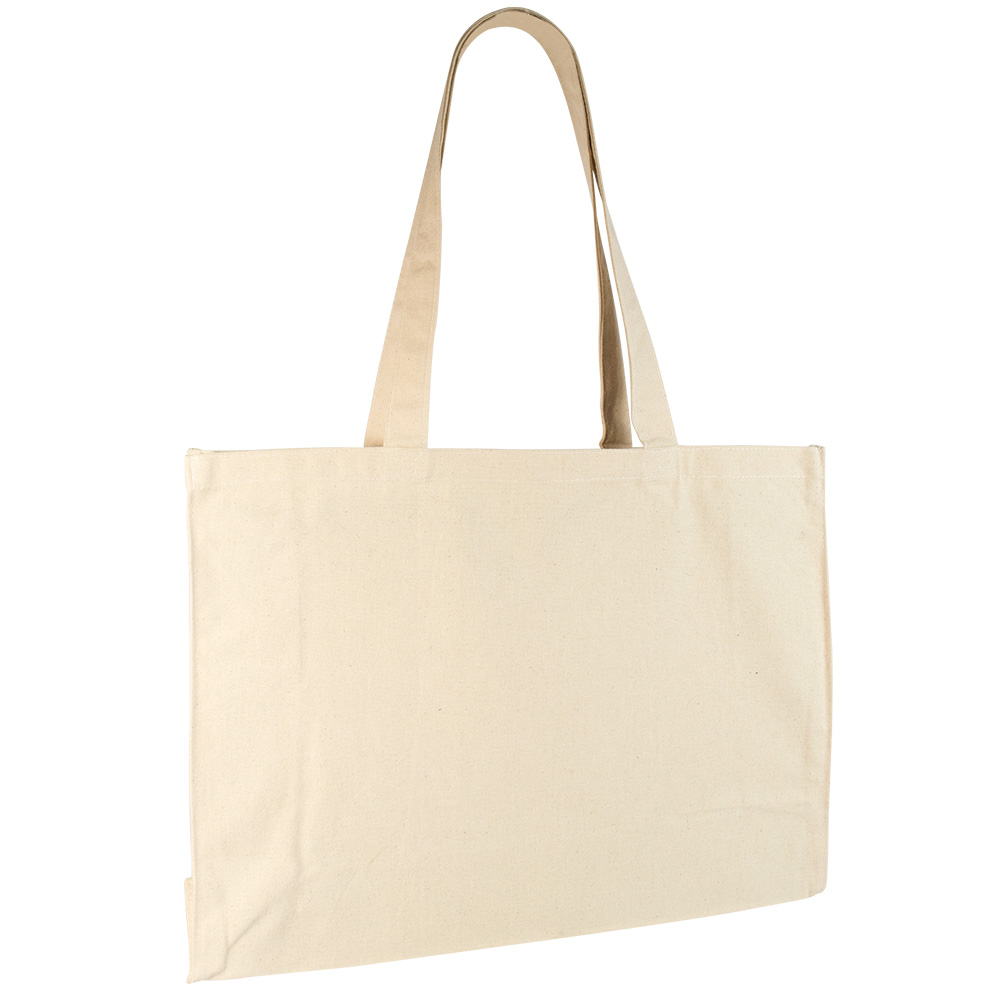 Natural coloured 100% cotton tote bag, 50x37x16 cm - Handle length : 71 cm