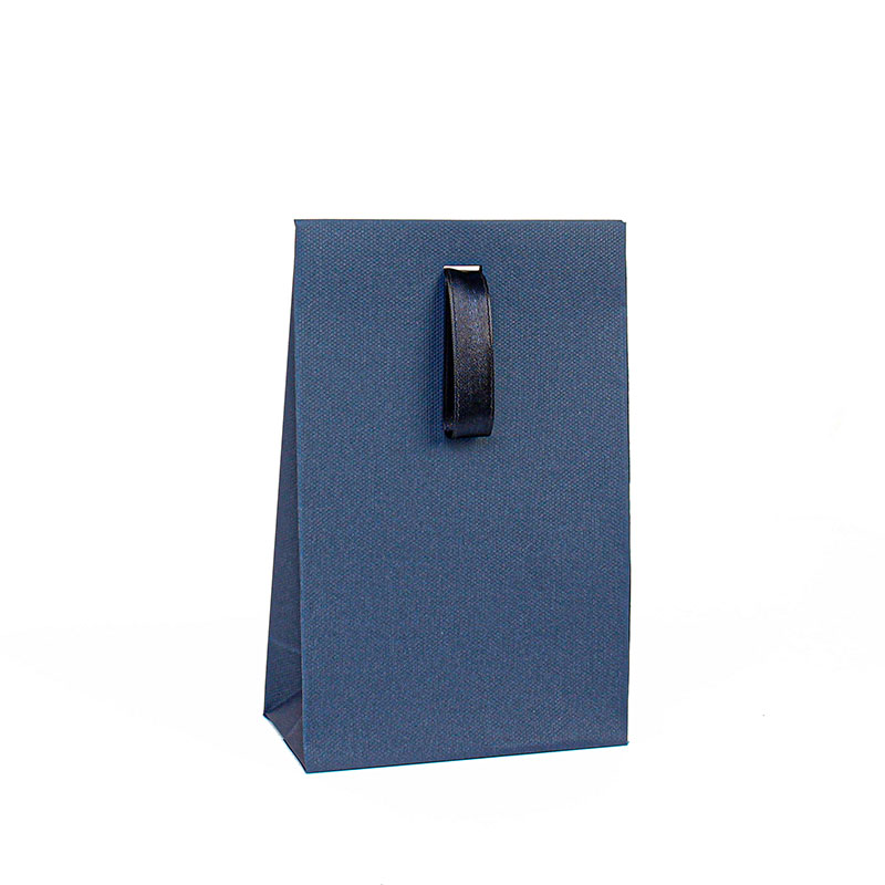 Navy textured matt paper stand-up bags, ribbon, 170g - 13 x 7 x 20cm H