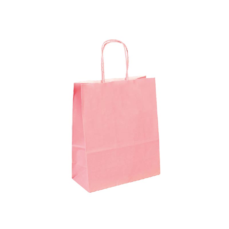 Pastel pink kraft paper carrier bags, 19 x 8 x 22cm tall, 90g